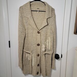 Free People Lightweight Button-Up Cardigan with Frilly Pocket Details, Size Smal